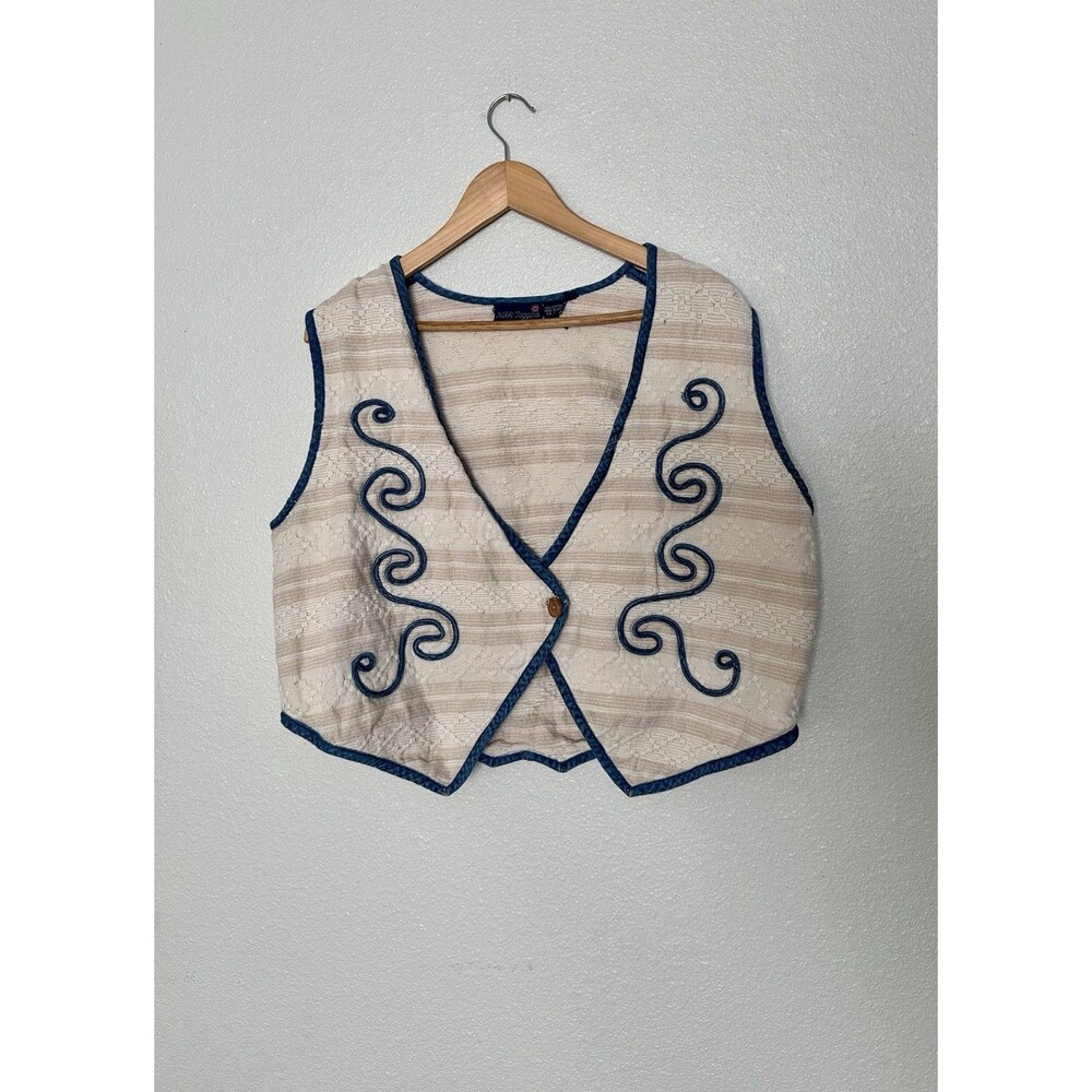 Vintage Jacquard 100% Cotton Vest Nikki Saggaro XL Cottagecore Coastal Cowgirl